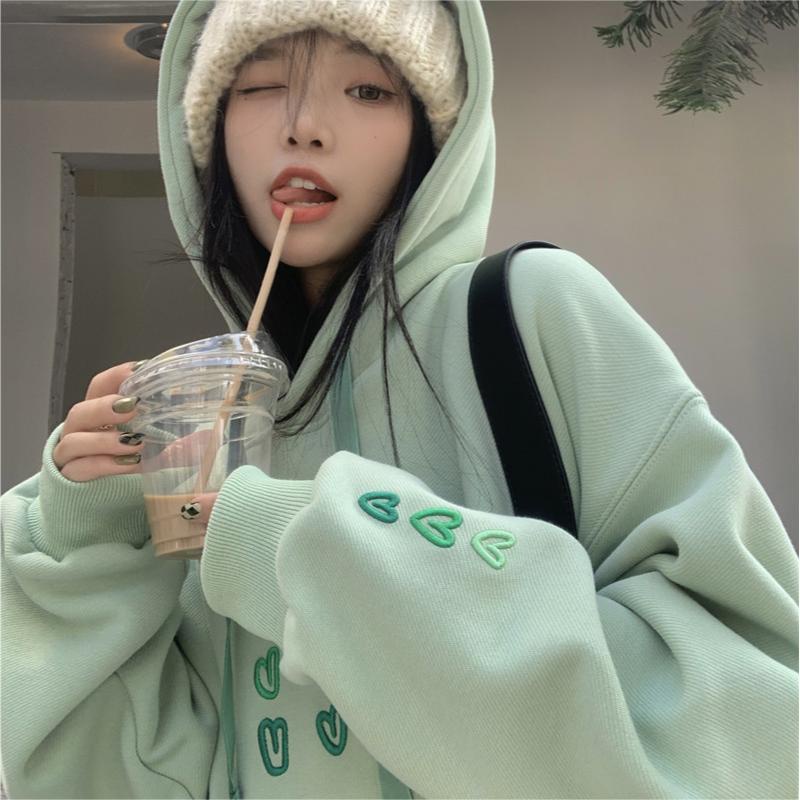 Áo hoodie Tay Dài Oversize Có Khóa Kéo Thêu Họa Tiết Thời Trang Hàn Quốc Cho Nữ
