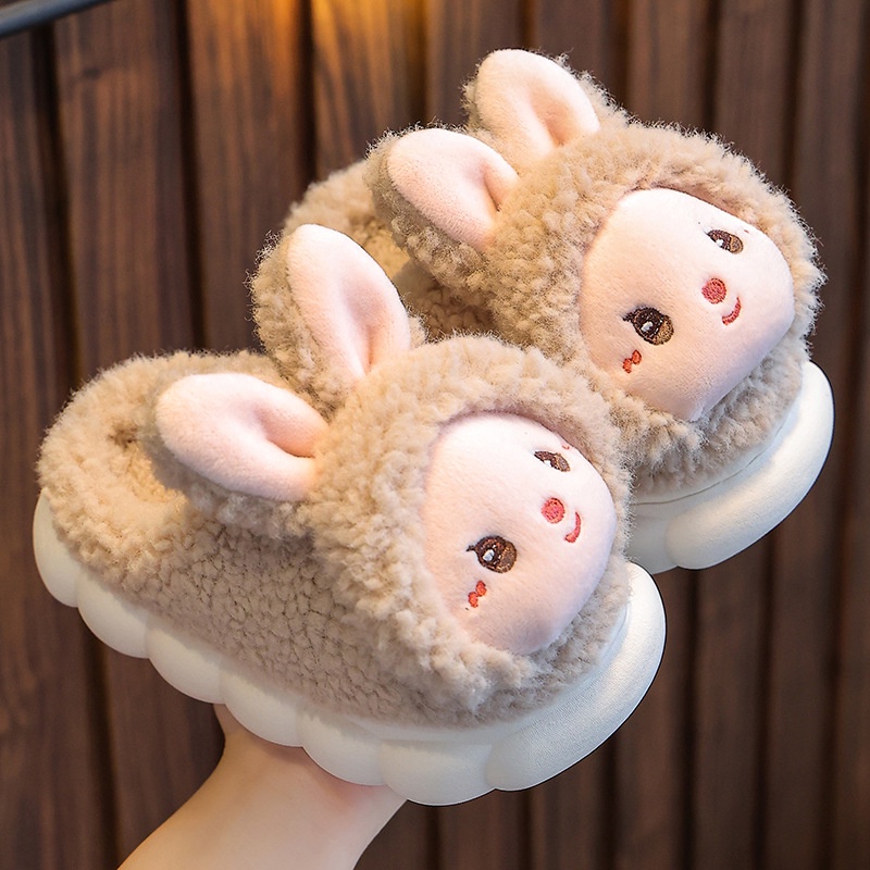 Dép Bông cotton Lót Nhung Ấm Áp Hình Thỏ Hoạt Hình Cho Bé