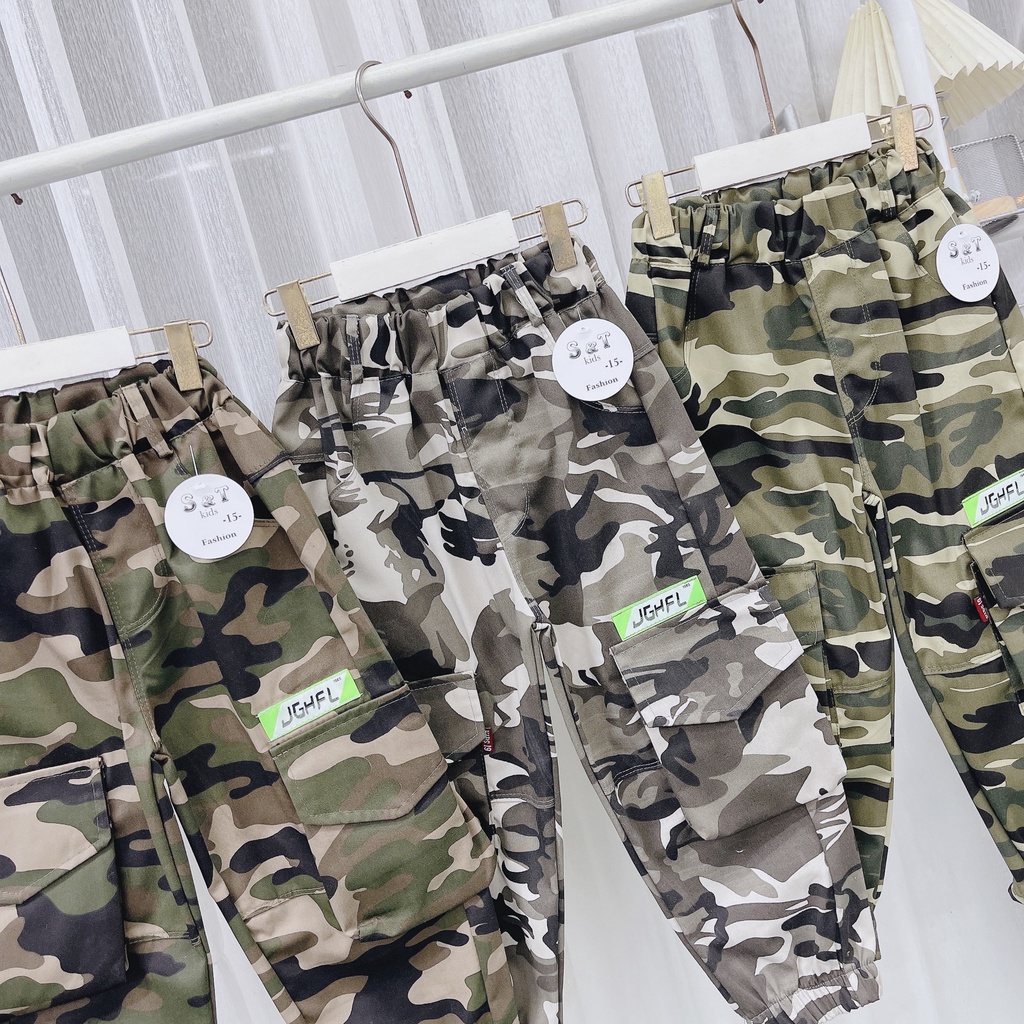 SIZE ĐẠI 16-30KG: Quần dài rằn ri túi hộp,quần lính rằn ri cho bé trai - QRRTH