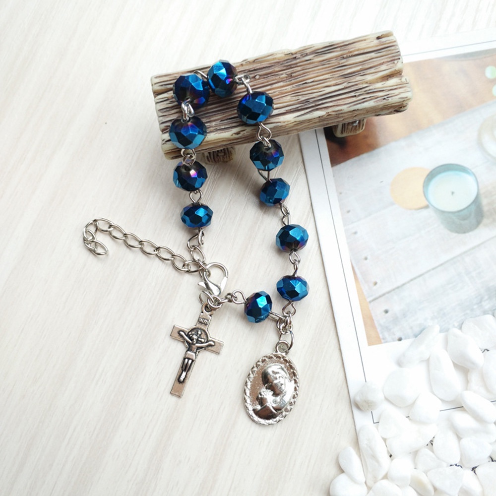 Bộ Vòng cổ + Vòng Tay Hạt Pha Lê Xanh Dương Hình Thánh Giá Cho Nữ charms