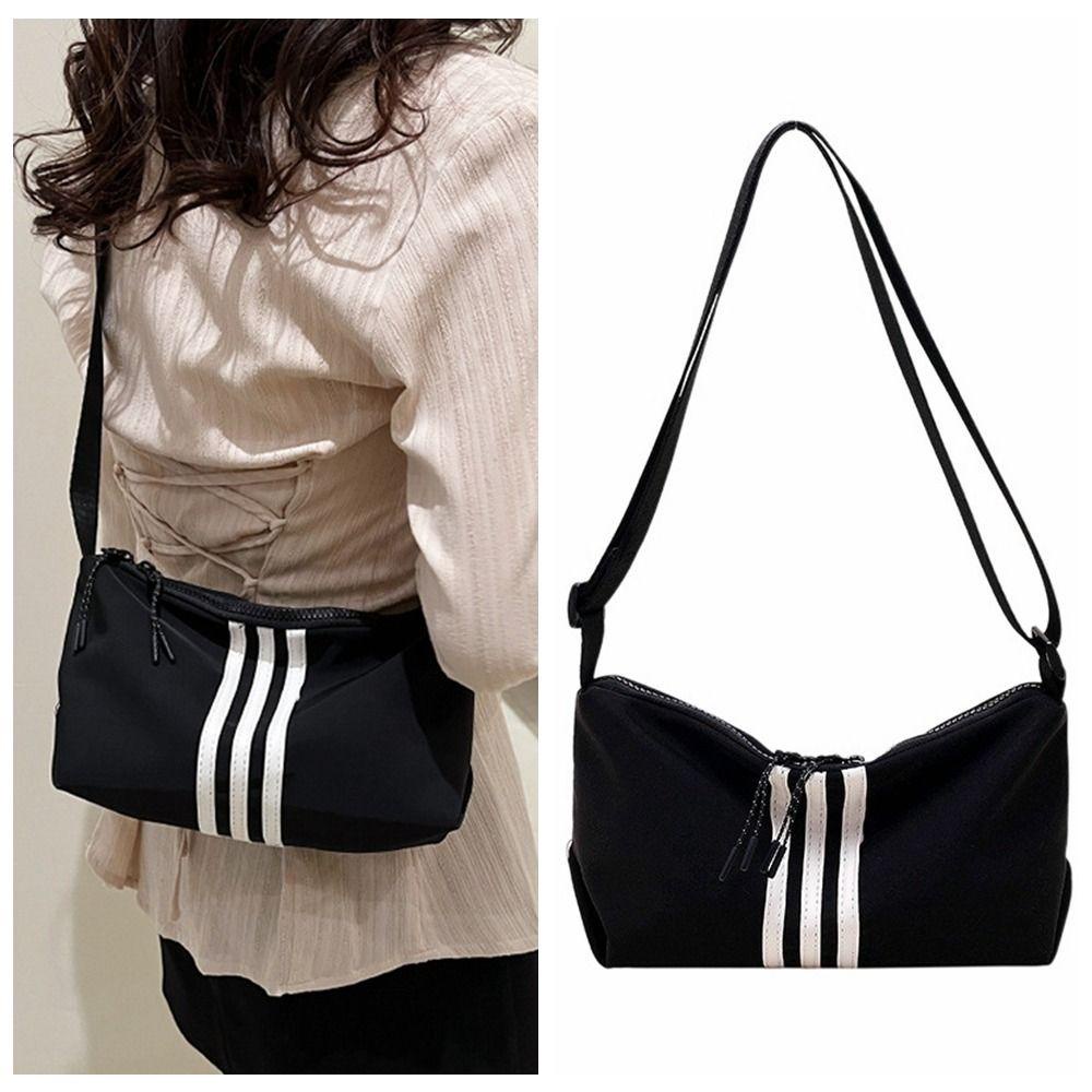 Fuzou Túi Đeo Chéo Thể Thao Kẻ Sọc y2k Màu Trơn Có Khóa Kéo Phong Cách Hàn Quốc