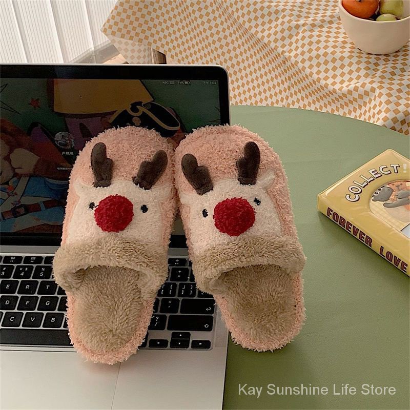 Thời Trang Dép Bông Đi Trong Nhà Chống Trượt Hình Tuần Lộc Giáng Sinh Đáng Yêu