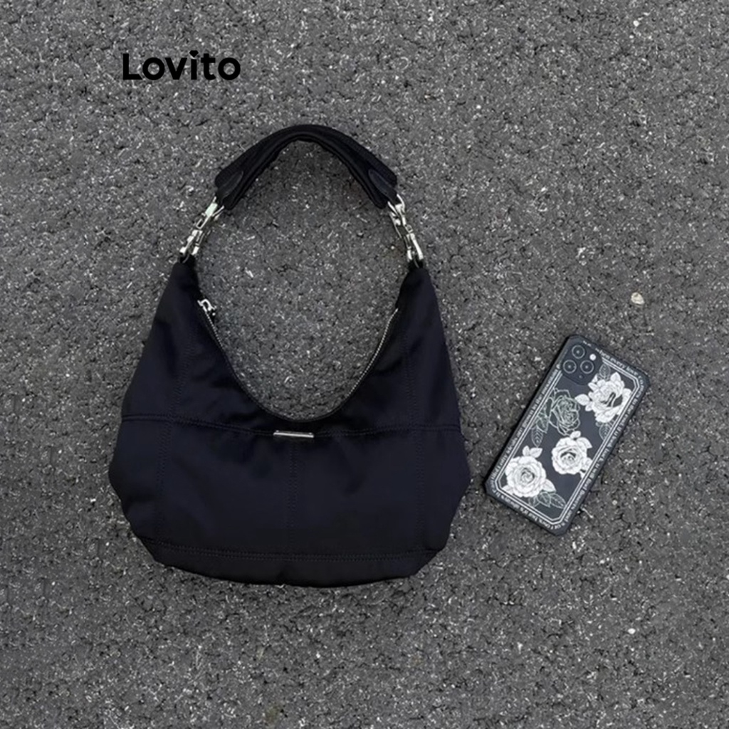 Lovito Túi đeo vai nhỏ cơ bản đơn giản thông thường dành cho nữ LNA32138 (Đen)