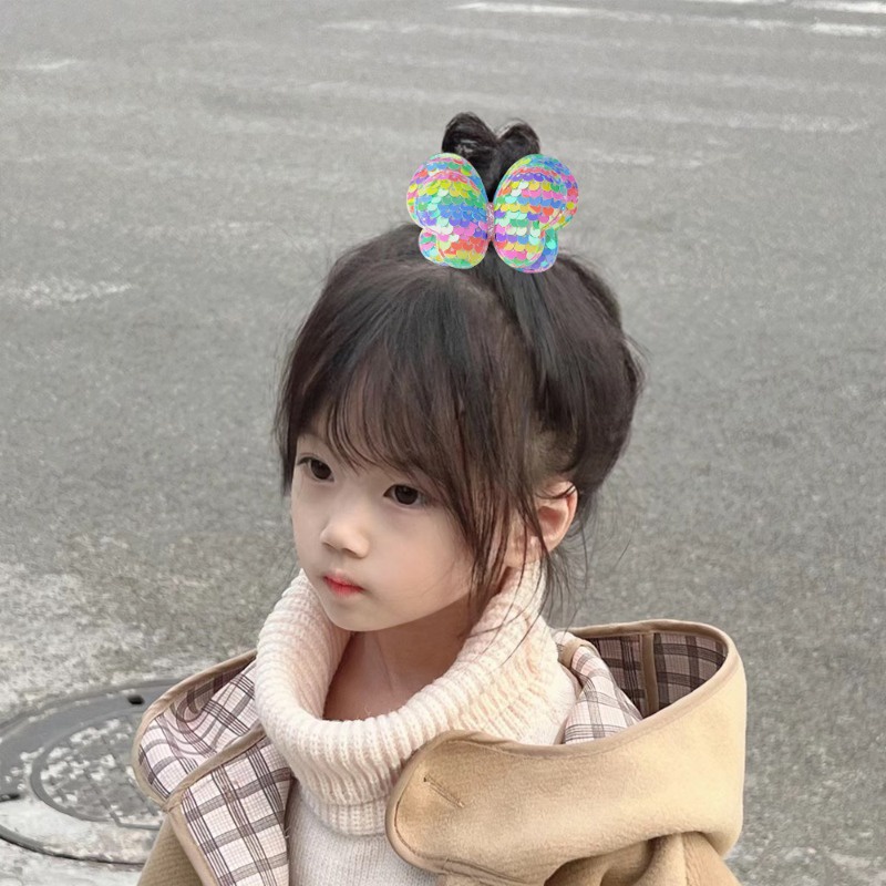 1 Dây Cột Tóc Cao Su Đính sequin Hình Bướm Màu Kẹo Ngọt Thời Trang Cho Bé Gái
