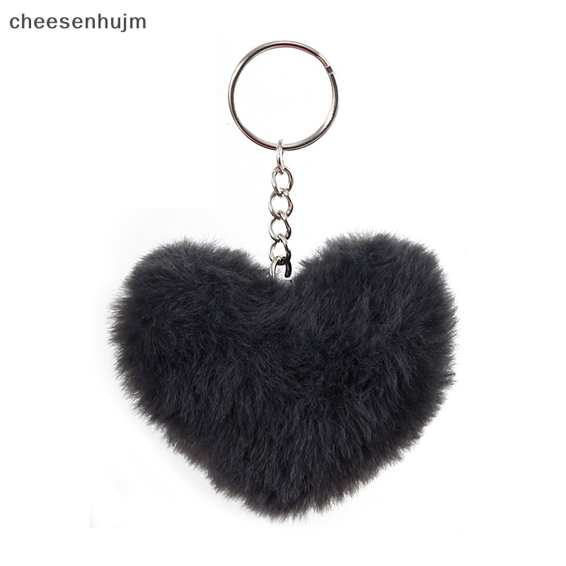 Móc Chìa Khóa Hình Quả Cầu Lông Xù 8cm Mềm Mại Trái Tim Dễ Thương vn