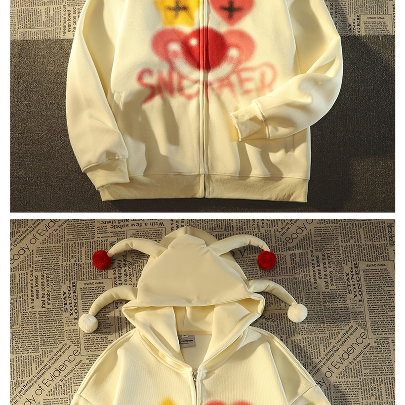 Áo Khoác Hoodie In Hình Chú Hề Tai Hề Phong Cách retro Mỹ Thời Trang Xuân Thu Cho Cặp Đôi