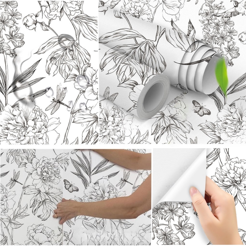 Đen Giấy Dán Tường Tự Dính Họa Tiết Hoa Mẫu Đơn Và Khung Hoa Mẫu Đơn Tháo Rời Được