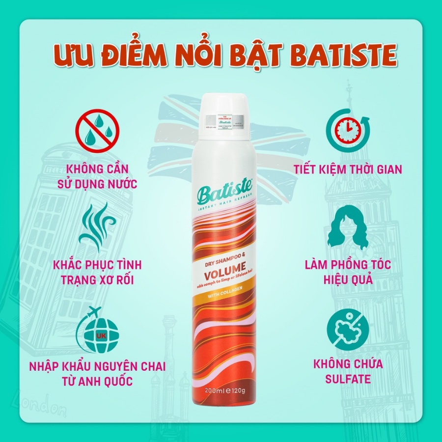 Combo dầu gội khô Batiste Dry Shampoo dòng chuyên sâu giải quyết các vấn đề cho tóc khỏe mạnh 200ml Daily Beauty