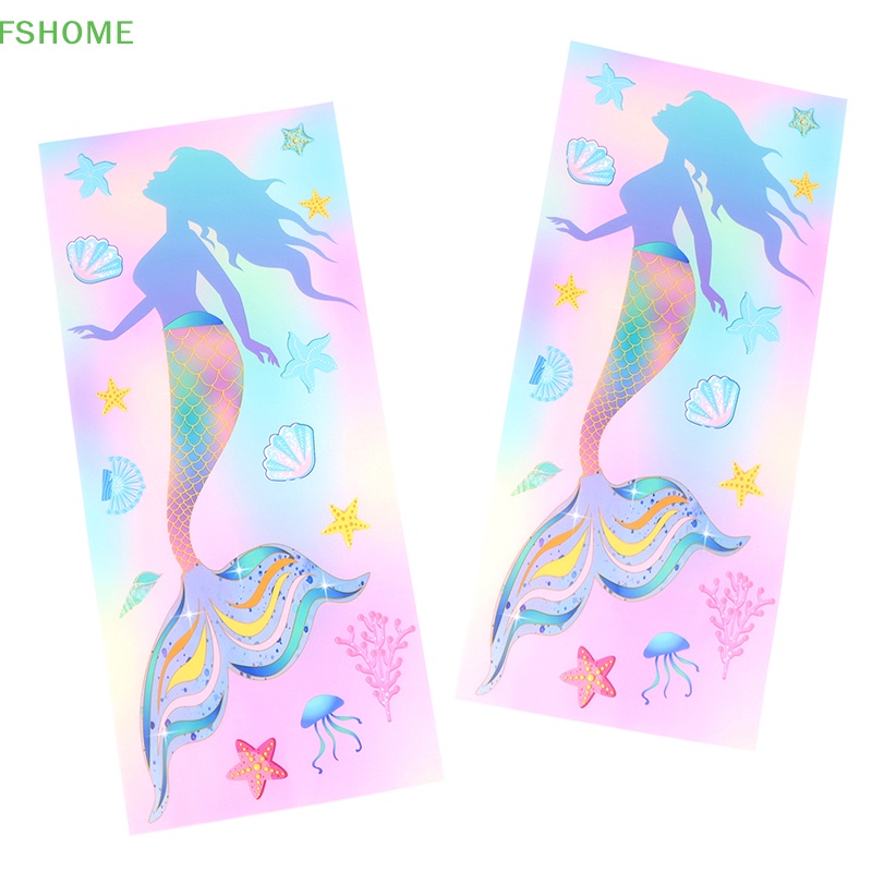 Set 50 Túi Nhựa Đuôi Nàng Tiên Cá Đựng Kẹo Thắt Nơ Ruy Băng Cho Bữa Tiệc Fshn