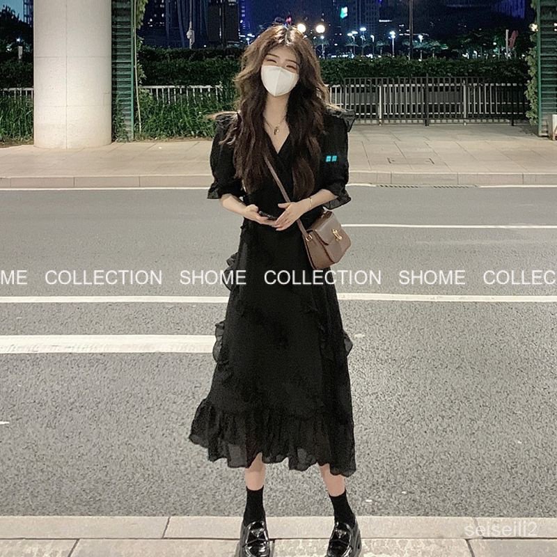 [SHOME] Mori first love skirt French sexy little black skirt small temperament waist skirt summer new women's fashion