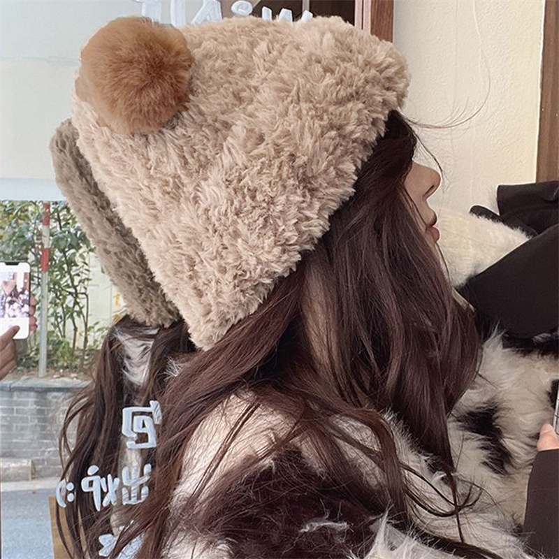 Mũ Trùm Đầu Giữ Ấm Tai Bằng Lông Nhung Dễ Thương Xinh Xắn Phong Cách Hàn Quốc