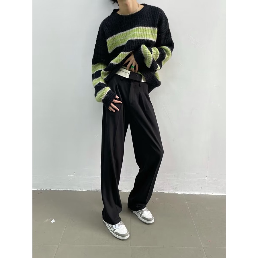Áo sweater Dệt Kim Kẻ Sọc Màu Sắc Tương Phản Phong Cách Hàn Quốc Thời Trang Thu Đông Cao Cấp Cho Nam