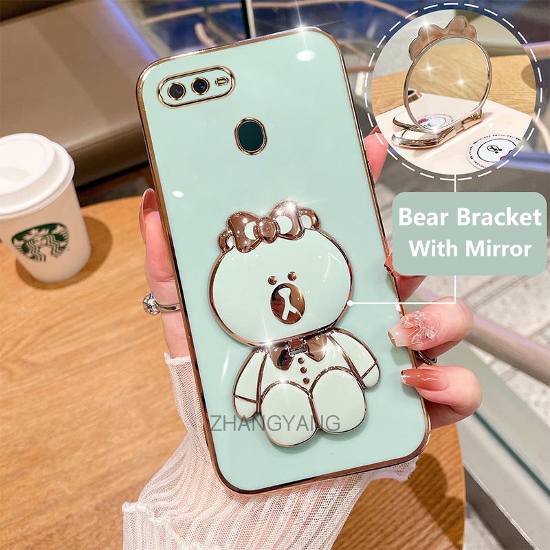 Ốp lưng oppo a5s a7 a12 f9 Ốp Điện Thoại TPU Silicon Mạ Điện Hình Gấu 3D Có Giá Đỡ Cho oppo a5s a7 a12 f9