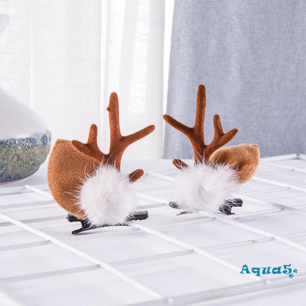 Aqua5 Kẹp Tóc Hình Sừng Hươu Giáng Sinh Dễ Thương Cho Nữ / Bé Gái