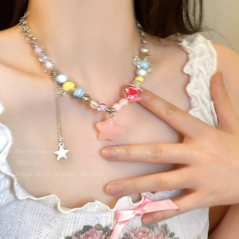 Vòng cổ choker Mặt Ngôi Sao Màu Hồng / Xanh Dương Ngọt Ngào Cá Tính