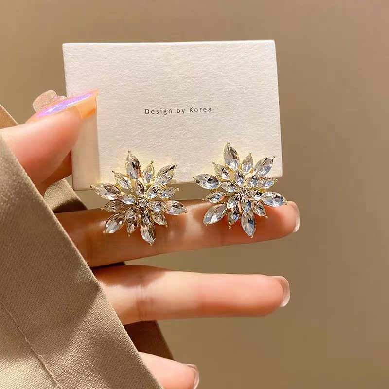 Bông Tai Mạ Bạc 925 Hình Hoa Đính Pha Lê Phong Cách Hàn Quốc Mới 2023