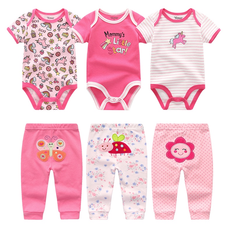 Set Đồ 3 Món Gồm Áo Liền Quần + 3 Quần Dài 100% cotton Cho Bé Sơ Sinh 0-12 Tháng