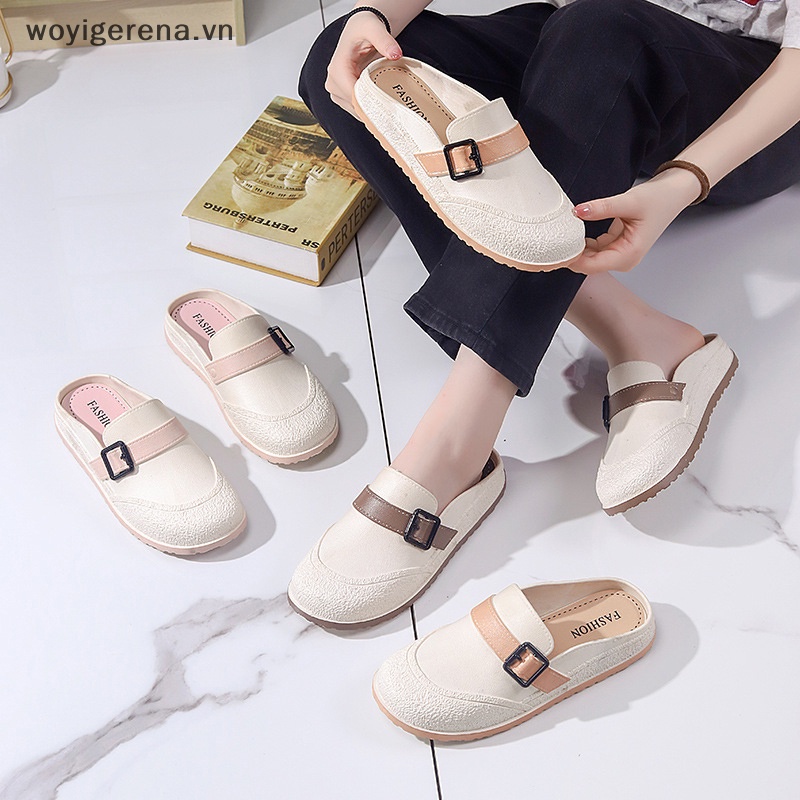 Dép Mũi Tròn Chống Trượt Thời Trang retro Cho Nữ