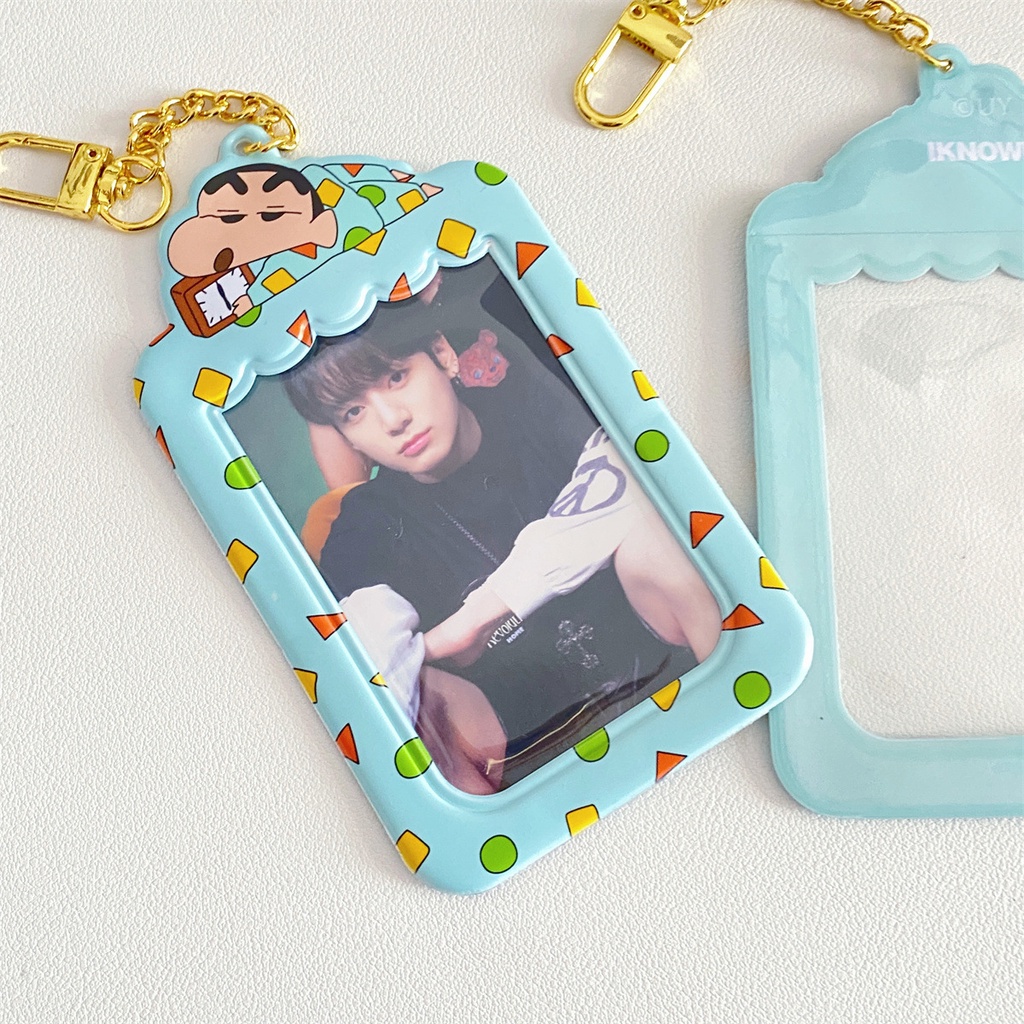 Túi Đựng Thẻ idol / Thẻ Id / Sổ Tay Họa Tiết Cậu Bé Bút Chì shin chan Màu Xanh Dương kpop Zang hao