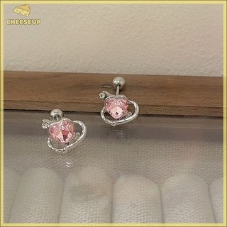 Phô maiup pho mát| 1 đôi bông tai xương xoắn ốc trái tim màu hồng zircon mới