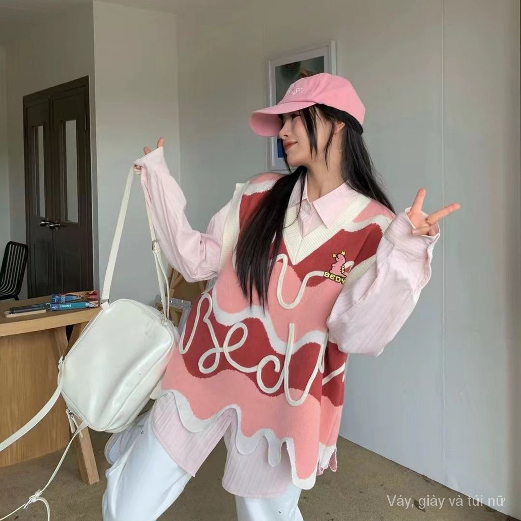 Dopamine Áo sweater Dệt Kim Không Tay Phong Cách Đường Phố Thời Trang Xuân Thu Dành Cho Nữ