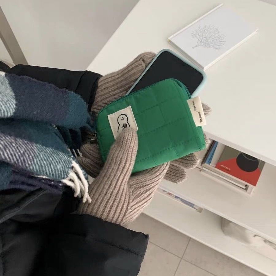 Ví Đựng Tiền Xu Màu Trơn Họa Tiết Caro Dễ Thương