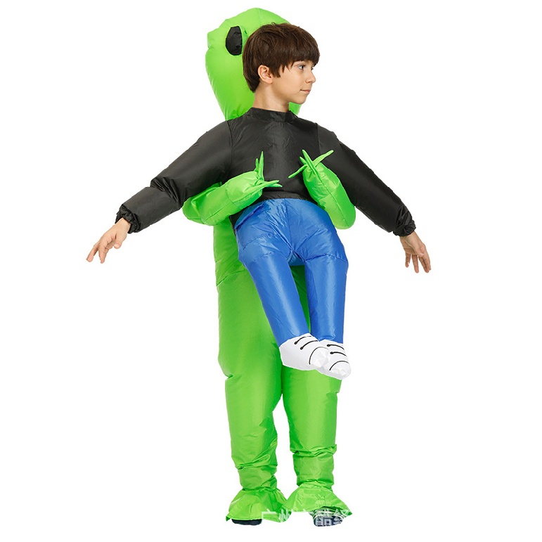 Adults Kids Scary Halloween Green Alien Inflatable Costume Blow Up Suits