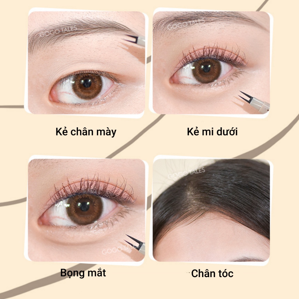 Bút kẻ mi dưới Gogotales Fine Natural Water Brown Bút kẻ mắt 2 đầu nét siêu mảnh không trôi GT551 .