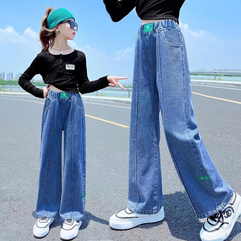 Quần Jean Dài 110-160cm Phong Cách Hàn Quốc Thời Trang Xuân Thu Xinh Xắn Cho Bé Gái