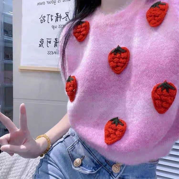 Áo sweater Dệt Kim Họa Tiết Dâu Tây Ba Chiều Ngọt Ngào Cao Cấp Thời Trang Xuân Thu Cho Phụ Nữ Trung Niên g