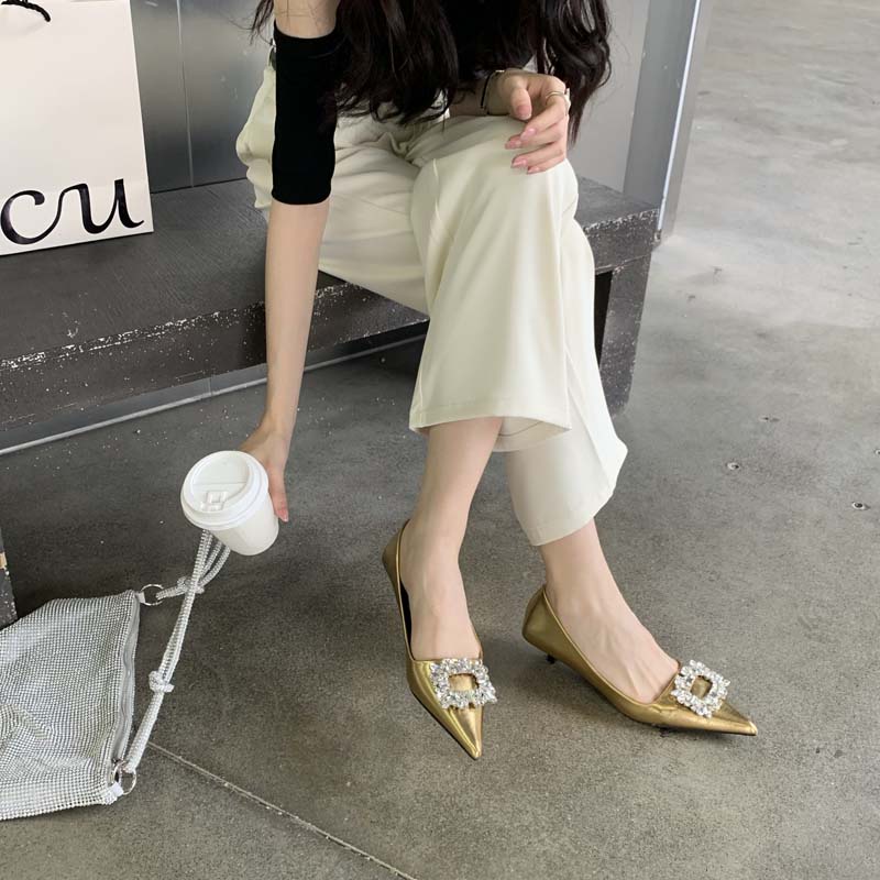 Giày Cao Gót 3cm Mũi Nhọn Đính Đá Thời Trang Dành Cho Nữ