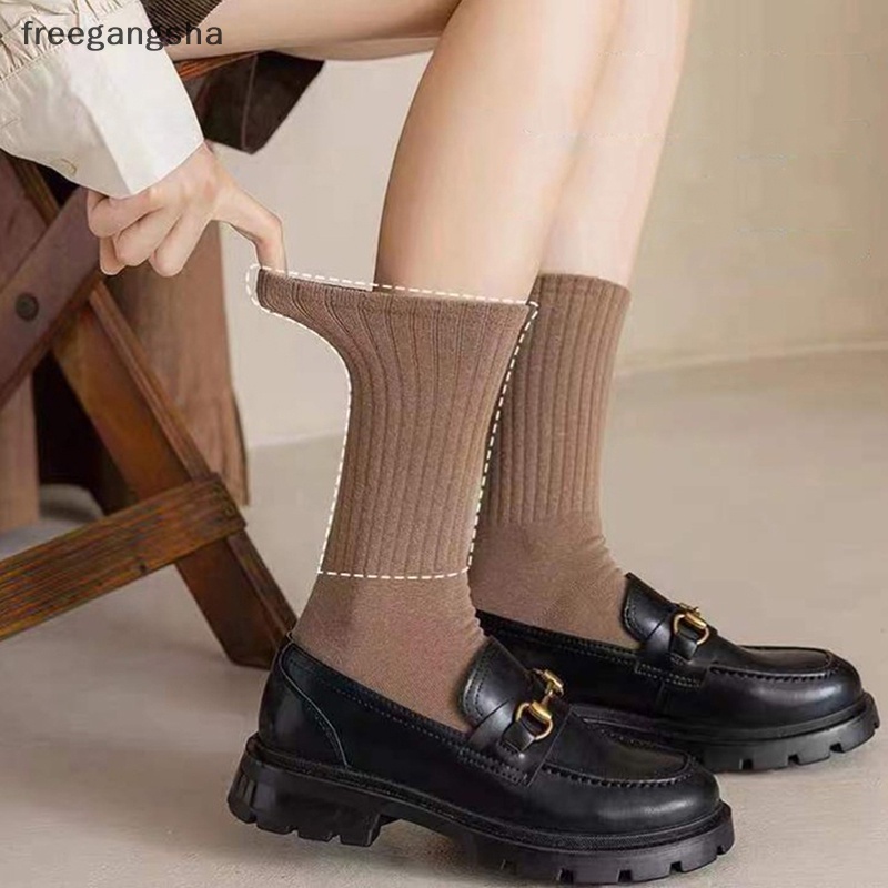 Vớ cotton Cổ Trung Màu Trắng Đen Phong Cách retro Nhật Bản Thời Trang Thu Đông Dành Cho Học Sinh
