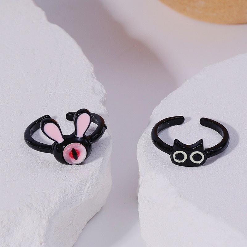 Nhẫn Hở Hình Mèo Đen / Thỏ Hoạt Hình Bằng Nhựa resin Dễ Thương Có Thể Điều Chỉnh Cho Cặp Đôi