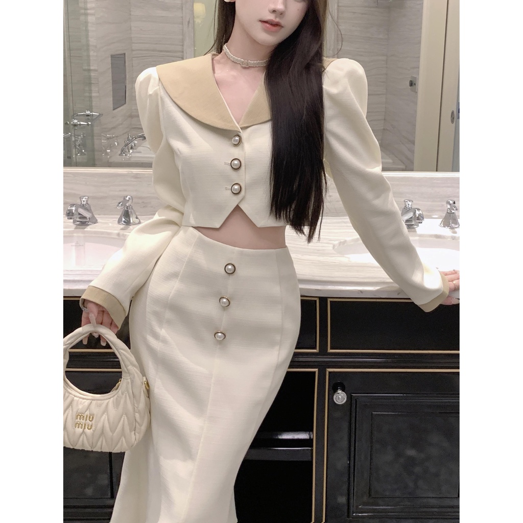 Set Áo Khoác 3n + Chân Váy Lưng Cao Thời Trang Nữ