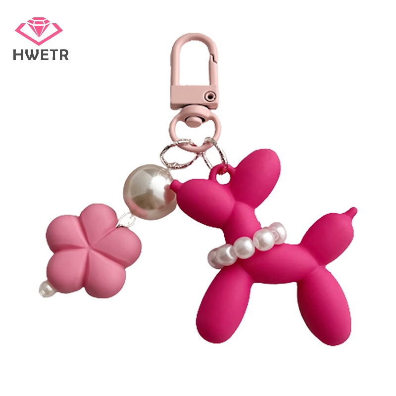 Móc Khóa Hình Chú Chó Bằng Cao Su Mềm Phối Ngọc Trai Dễ Thương Mới