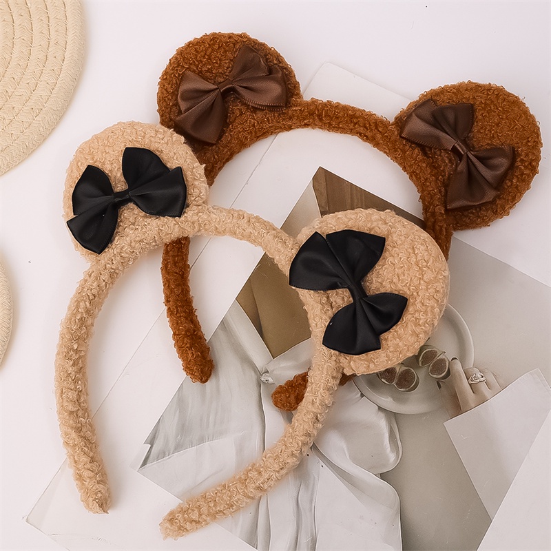 Băng đô cài tóc rửa mặt Tai Gấu Bằng Vải Bông Co Giãn Chống Trượt Dễ Thương Phong Cách Hàn Quốc