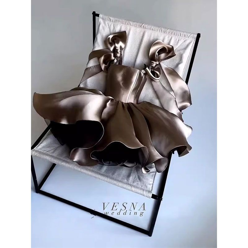 Đầm Dự TiệMàu Trơn Đính Nơ Phongách Pháp Thời Trang Caoấp