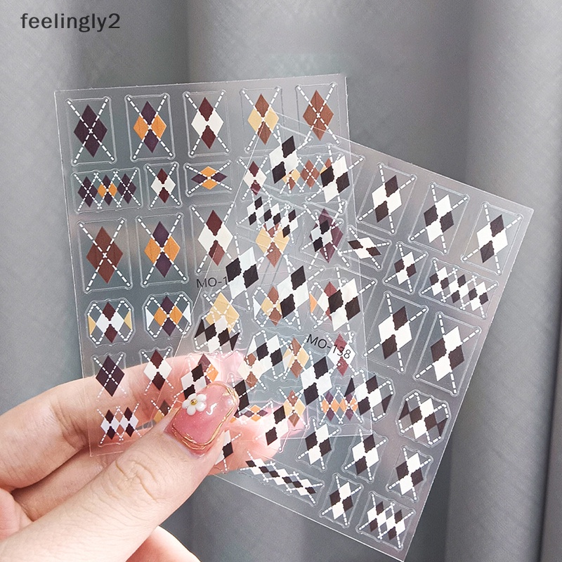 1 Tờ Nhãn Dán Trang Trí Móng Tay Tự Dính Họa Tiết Kẻ Ô 3d Màu Sắc caramel