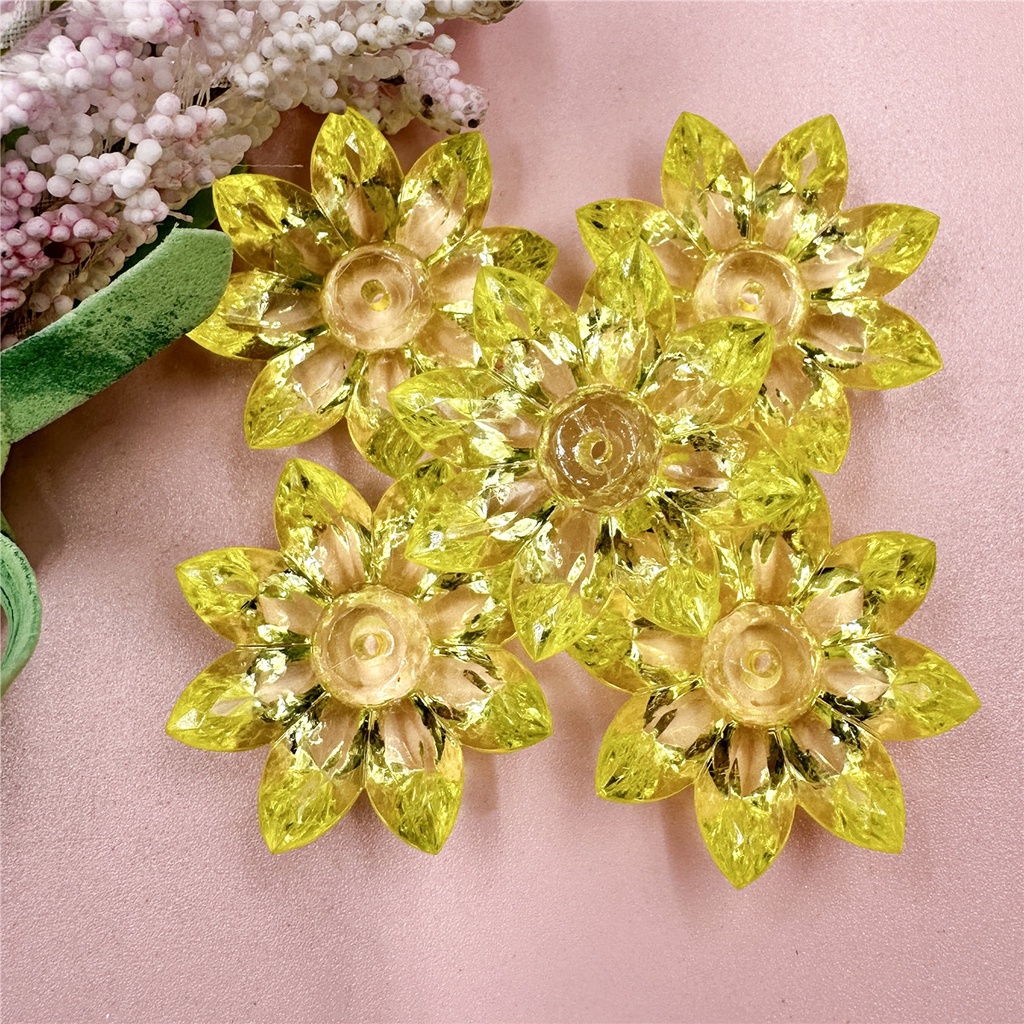 Set 5 Hạt Cườm Nhựa acrylic Trong Suốt Hình Hoa Sen 31mm Làm Trang Sức diy