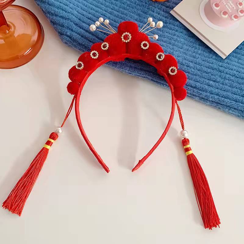 Kẹp Tóc Tua Rua Đỏ Phong Cách Trung Hoa Mừng Năm Mới Cho Bé Gái