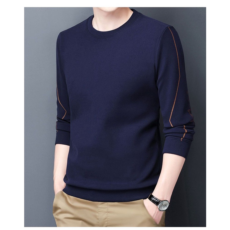 Áo Thun Dài Tay Cổ Tròn Màu Trơn Thiết Kế Mới Thời Trang Theo Phong Cách Hàn Quốc Cho Nam