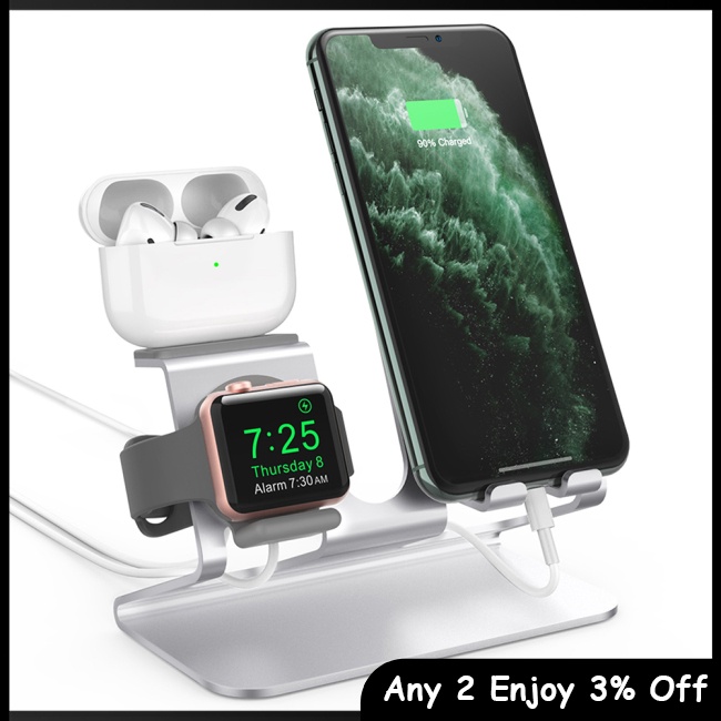 Đế Sạc 3 Trong 1 Bằng Hợp Kim Nhôm Có Giá Đỡ Cho airpods / iwatch iphone