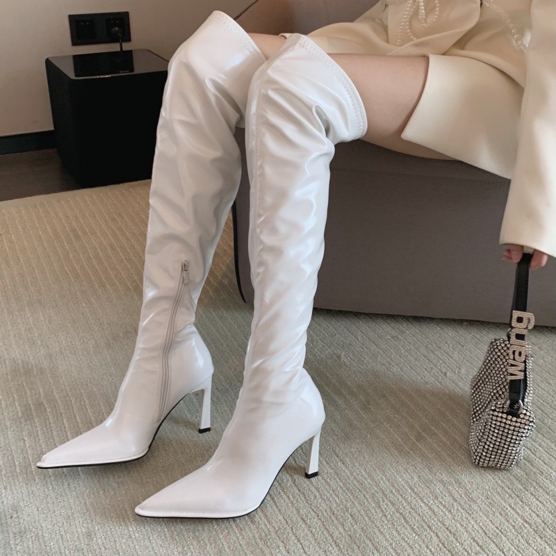 Giày Bốt Mỏng Cao Qua Gối Mũi Nhọn Co Giãn Thời Trang Mùa Thu 2023 Cho Nữ