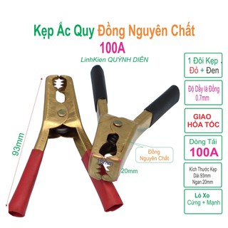 Kẹp ắc quy Acquy 100A Đồng Nguyên Chất (Đỏ + Đen), 93mm, Lò Xo Cực Kì Khỏe. - Linh kiện điện tử QUỲNH DIỄN