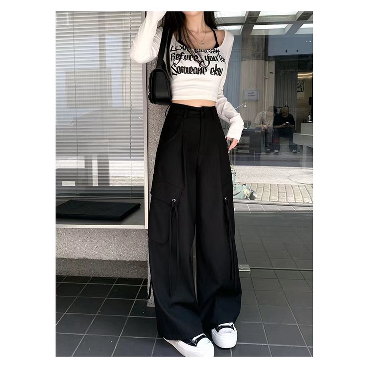 Milyfashion Bộ Áo Thun Hai Dây In Phông Chữ gothic Màu Trơn Thời Trang Mùa Thu Cho Nữ