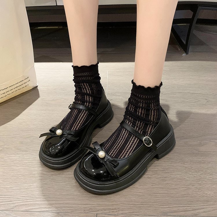 Giày Bup Bê Nữ 2 Màu Giày Mary Jane Da Thắt Nơ Phong Cách retro Pháp 2023 Dễ Phối Đồ