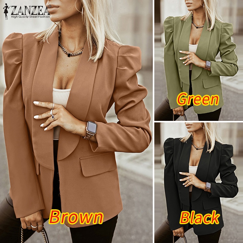 Zanzea Áo Khoác blazer Tay Phồng Phong Cách Cổ Điển Thanh Lịch Dành Cho Nữ