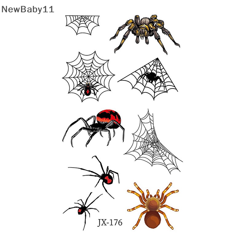 Bộ 12 Hình Xăm Dán Họa Tiết Nhện Đen Phong Cách halloween Độc Đáo