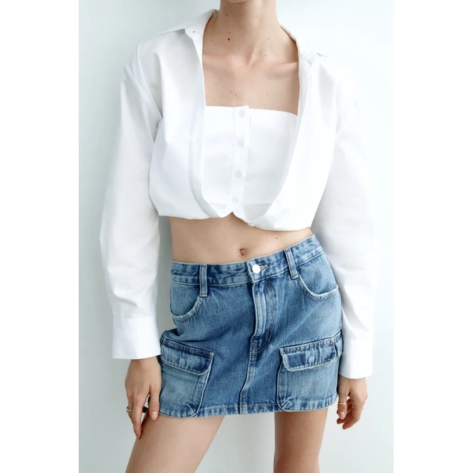 Áo sơ mi croptop Zara authentic