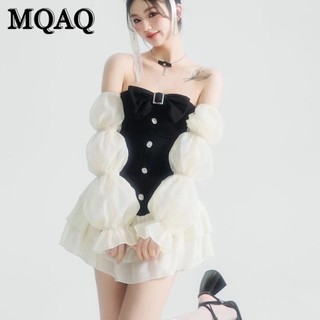 Đầm ngắn MQAQ dáng ôm tay dài màu trơn quyến rũ thời trang mùa thu 2023
